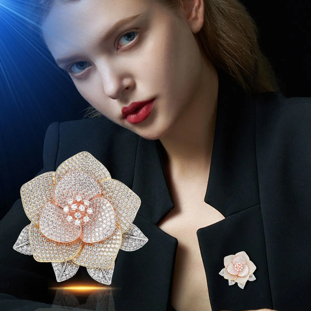 كاميليا الزركون المرأة الراقية الفاخرة بروش مزاجه أنيقة الأزهار الملابس دبوس شيونغسام معطف اكسسوارات الصدار #2