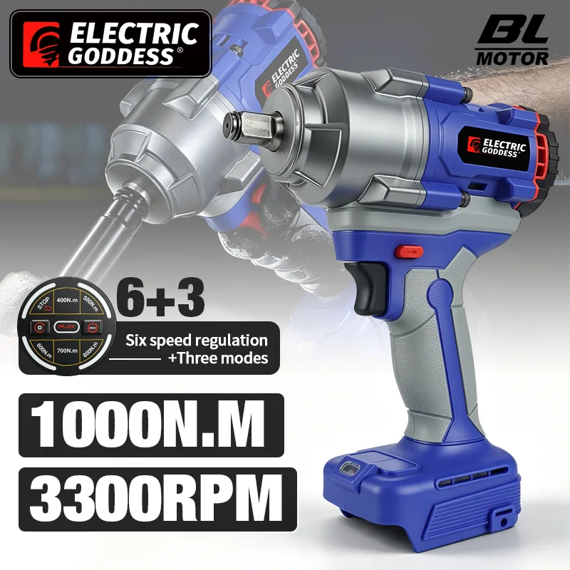 Electric Goddess Brushless Electric Impact Wrench 400-1000NM Adjustable Torque 1/2inch Cordless Tool For Makita 18V Battery Pin