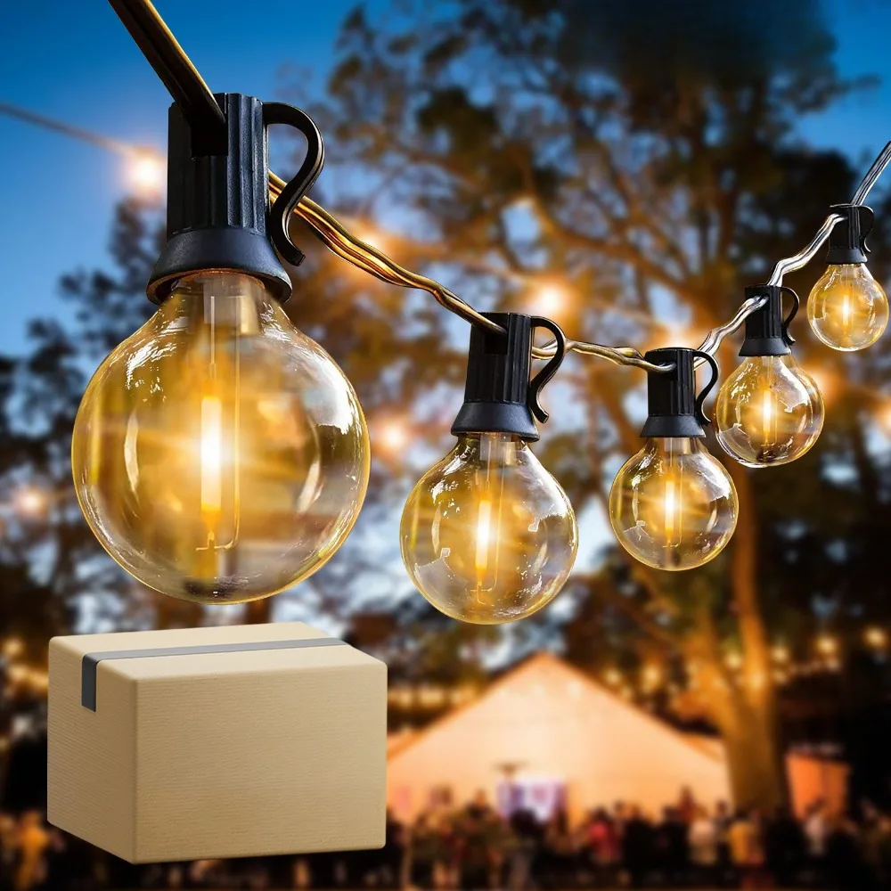 G40 64FT 15LEDs Warm Globe Filament String Lights 4 Level Dimmable Waterproof Extendable For Garden Porch Deck Outdoor Decor