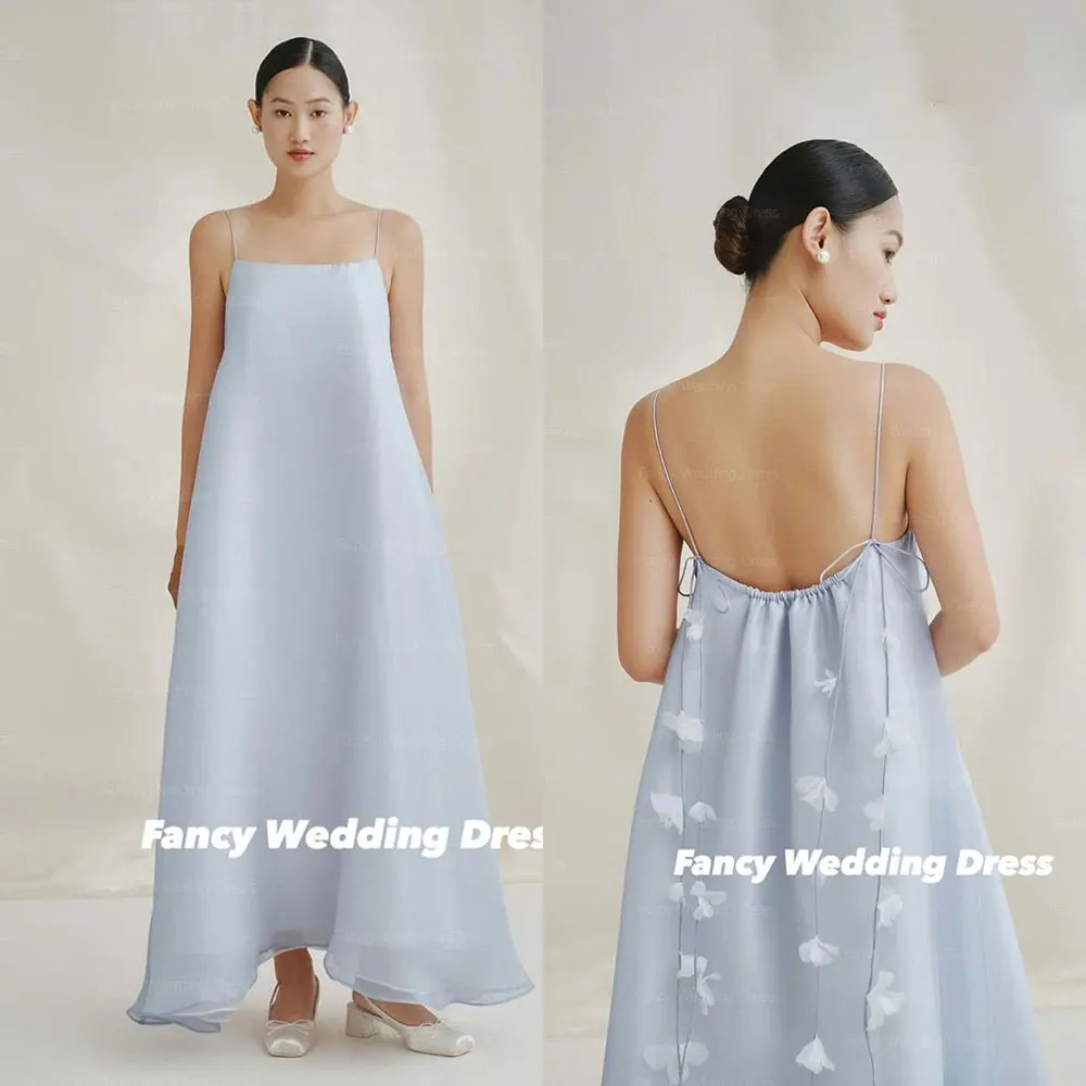 

Fancy Princess Summer Organza Wedding Dress Korea Photo Shoot A Line Back Flower Evening Birthday Dresses Sleeveless Customized
