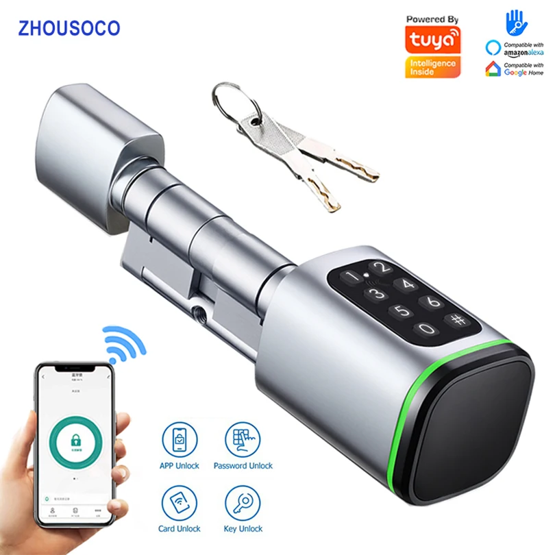 Tuya APP Digital Password RFID Card Bluetooth Cylinder Lock TTLock WIFI Remote Contro Keyless Digital Electronic Smart Door Lock