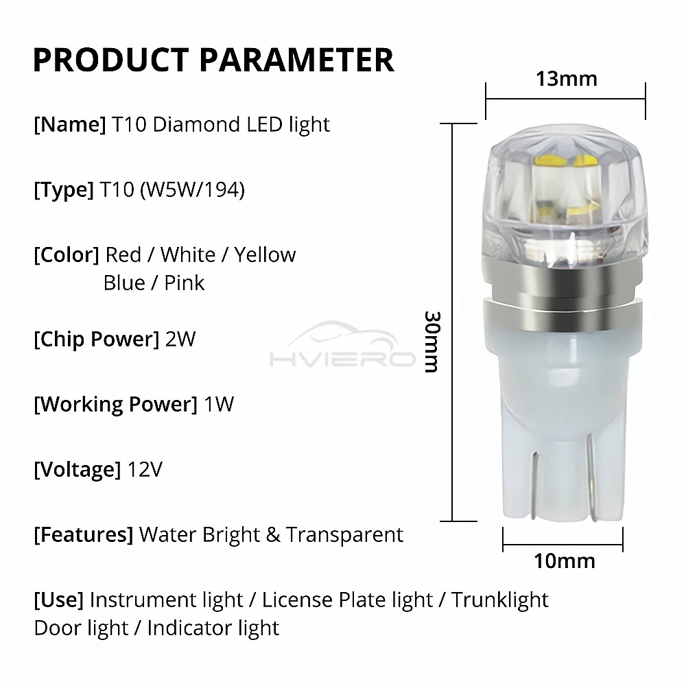2x 슈퍼 밝은 DC 12V LED 전구 자동차 신호 전구 T10 W5W 194 저전력 소비 자동 웨지 백업 주차 트렁크 테일 라이트 썸네일 5