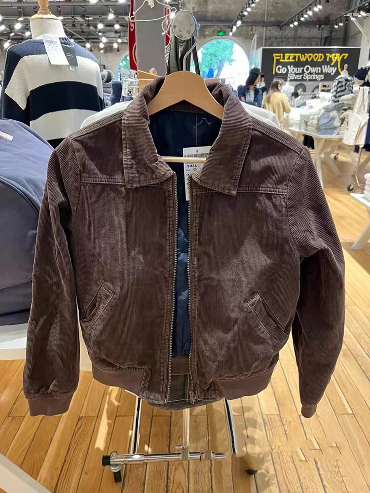 Y2K Girls Casual Women Brown Corduroy Jacket With Cotton Jacket 2024 Fashion Ladies Vintage Versatile Lapel Top