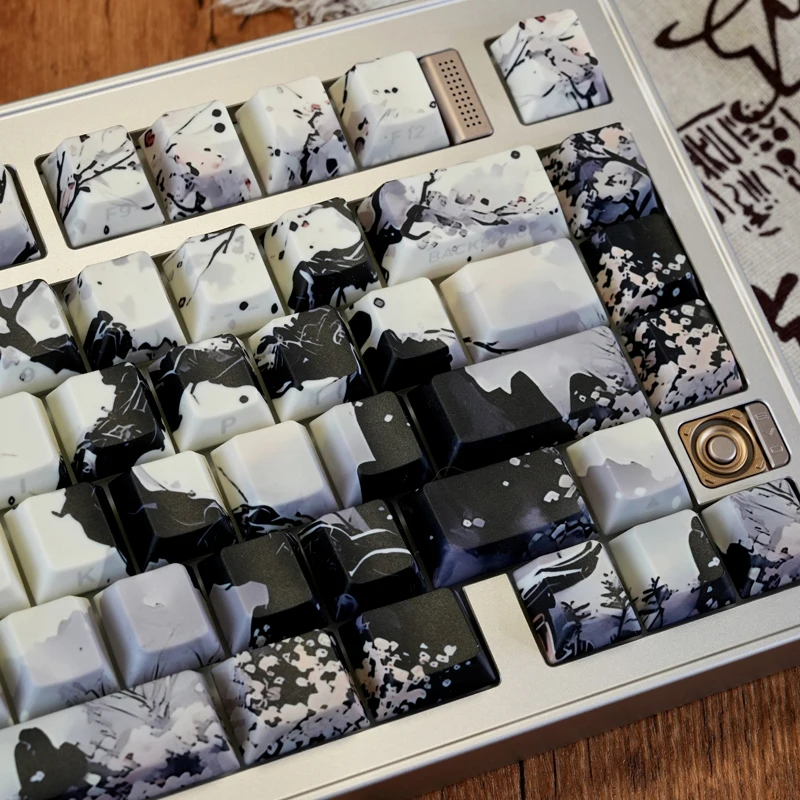 水墨画キーキャップチェリー 130 キー PBT ダブルショット半透明職人キーキャップセット MX スイッチメカニカルキーボード