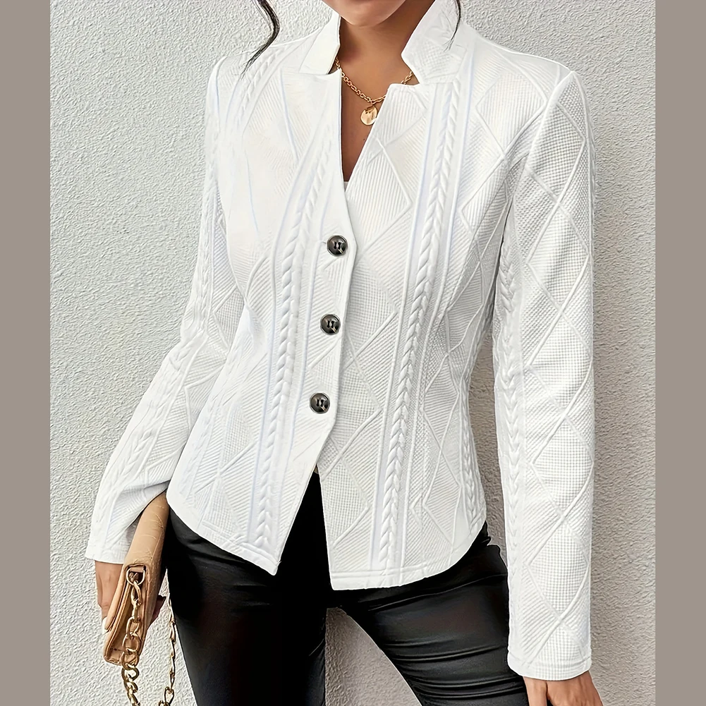 Veste décontractée pour femmes, petite veste de costume, motif de couleur unie, col Semi-haut, bien ajustée, Style décontracté, petite veste de costume