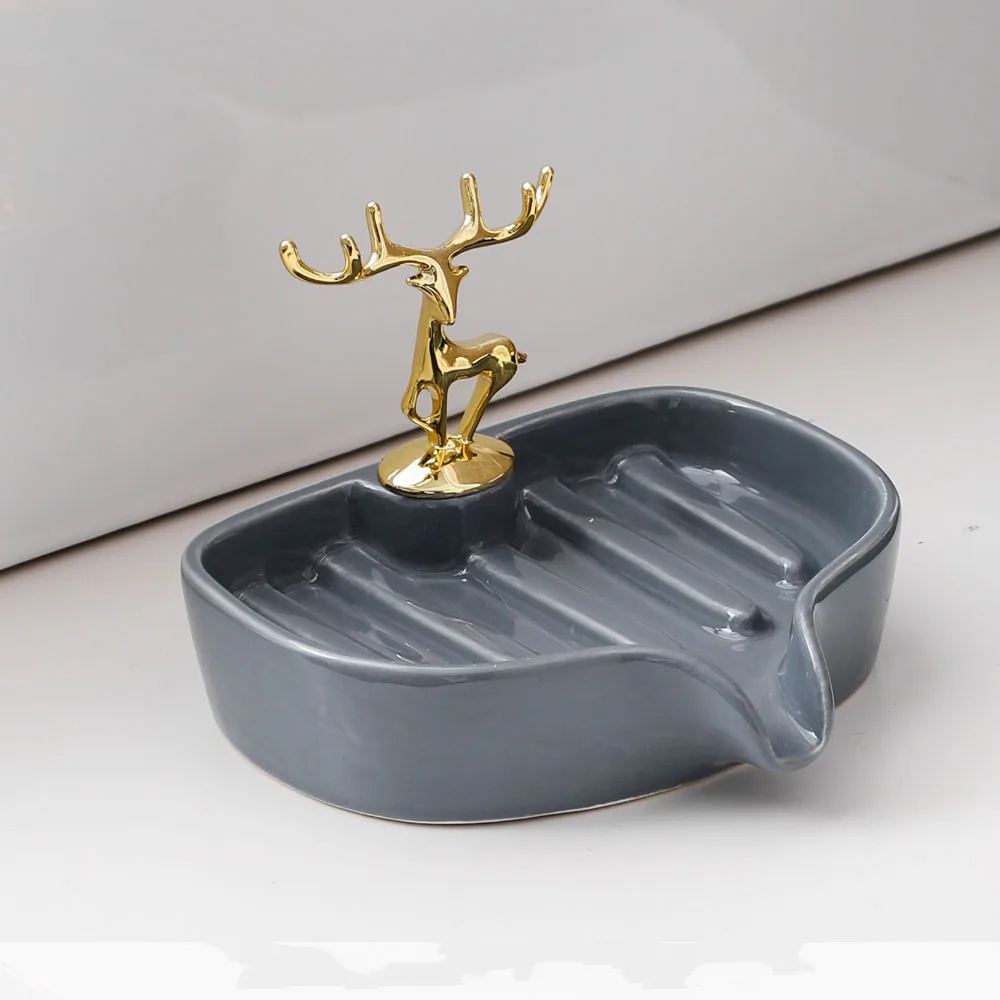 Creativity Ceramic Crafts Golden Deer Soap Box Soap Dish Bathroom Decoration Bathroom Accessories Soap Dish Home Decorations