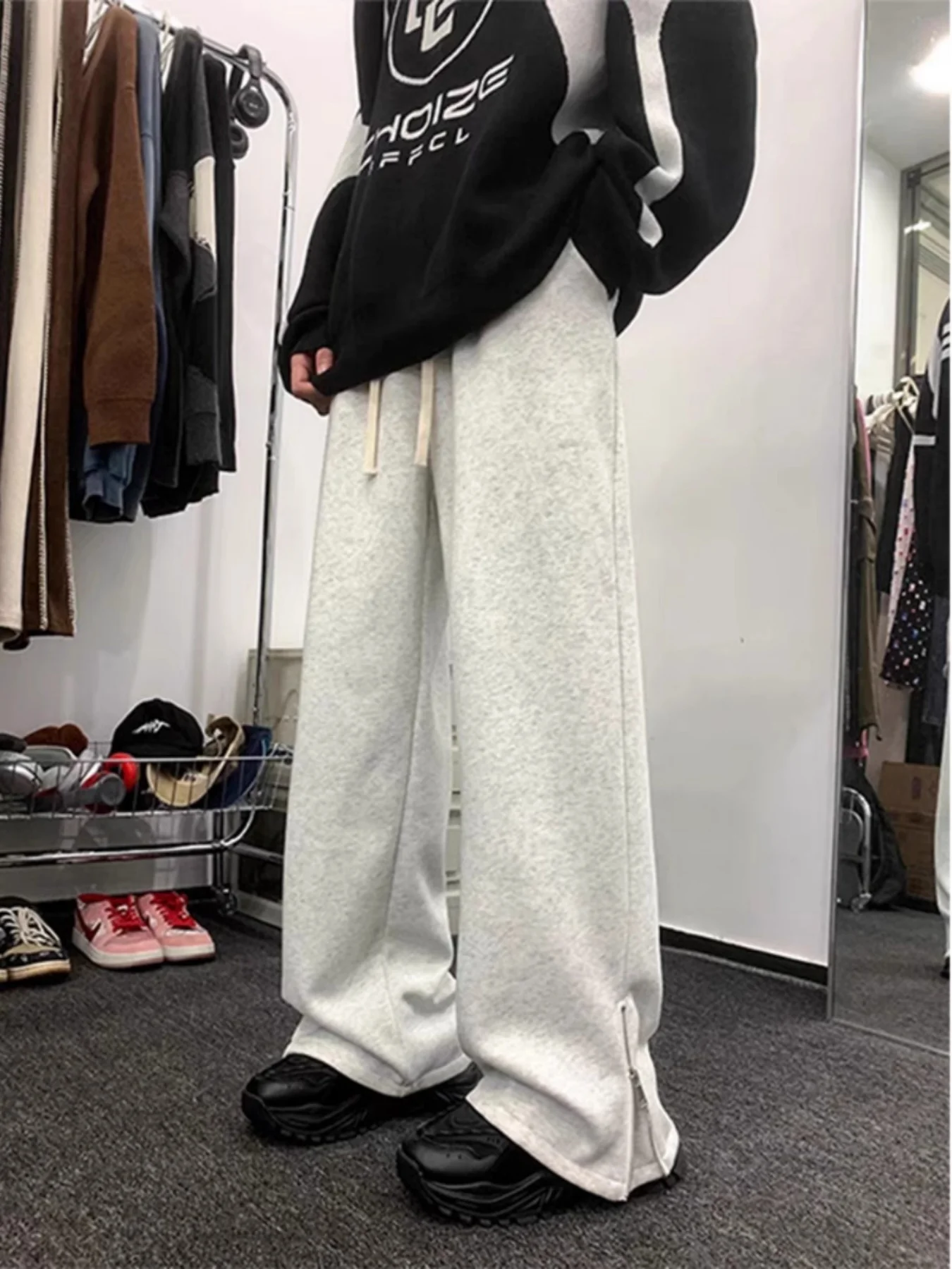 Damskie spodnie dresowe w stylu amerykańskim, nowość na wiosnę i jesień, z wysokim stanem, proste nogawki, cienkie, luźne, codzienne, uniwersalne, szerokie spodnie sportowe.