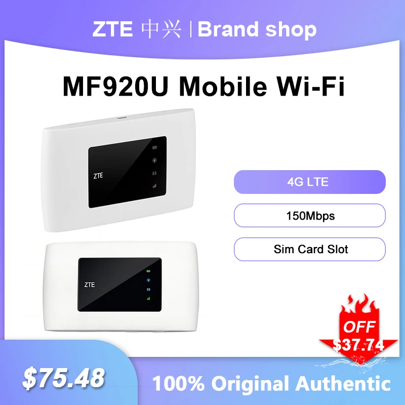 

Unlocked ZTE MF920U Mobile Wi-Fi 150Mbps 4G LTE Router Portable Broadband Network Hotspot 2000mAh Battery With Sim Card Slot