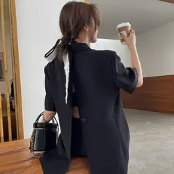 Backless White Suit Jacket Women Short Sleeve Office Lady Korean Fashion Coat Designer High Quality Summer Jacket With Lined New