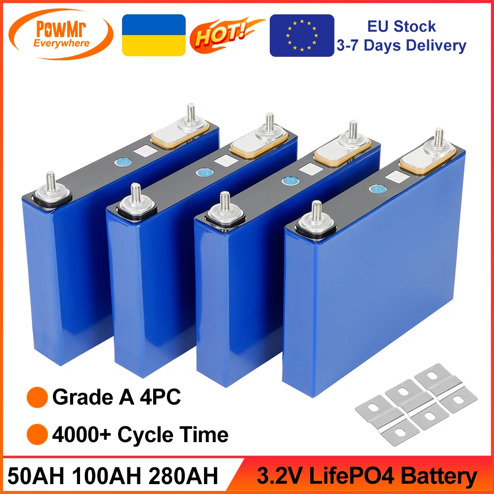 PowMr 4 قطعة 3.2 فولت 280 أمبير 100 أمبير 50 أمبير LifePo4 خلية البطارية يمكن 12 فولت لتقوم بها بنفسك بطارية قابلة للشحن البنك للطاقة الشمسية العاكس شاحن تحكم