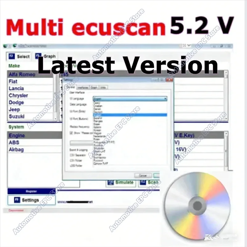 2026 hot selling new  Multiecuscan 5.2 for Fiat Software Multiecuscan V5.2 for Fiat/Chrysler/Dodge/Jeep/Suzuki Scanner Software