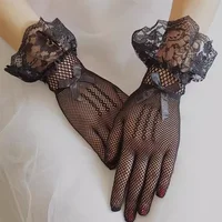 Girls Lolita Lace Hollow Out Gloves Women Ceremony Etiquette Mesh Thin Mittens Gothic Punk Sexy Glove Black White Soft Elastic 4