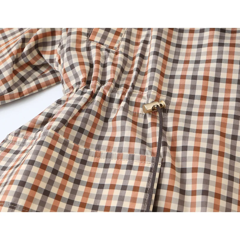 2026 Herbst Damen Karierter Trenchcoat mit Großem Revers, Taillenband, Loser Schnitt, Lange Jacke mit Taschen, Lässiger Windbreaker, Damen-Oberbekleidung – Detail 11