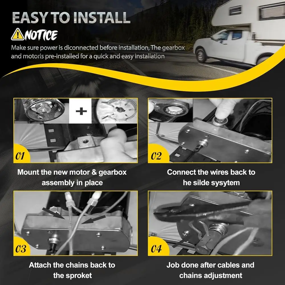 محرك منزلق R25075 RV مع علبة التروس R25076-1 محرك عالي الإخراج 13 ضرس أسنان لمقطورات RV استبدال الشريحة الخارجية 225008 #5