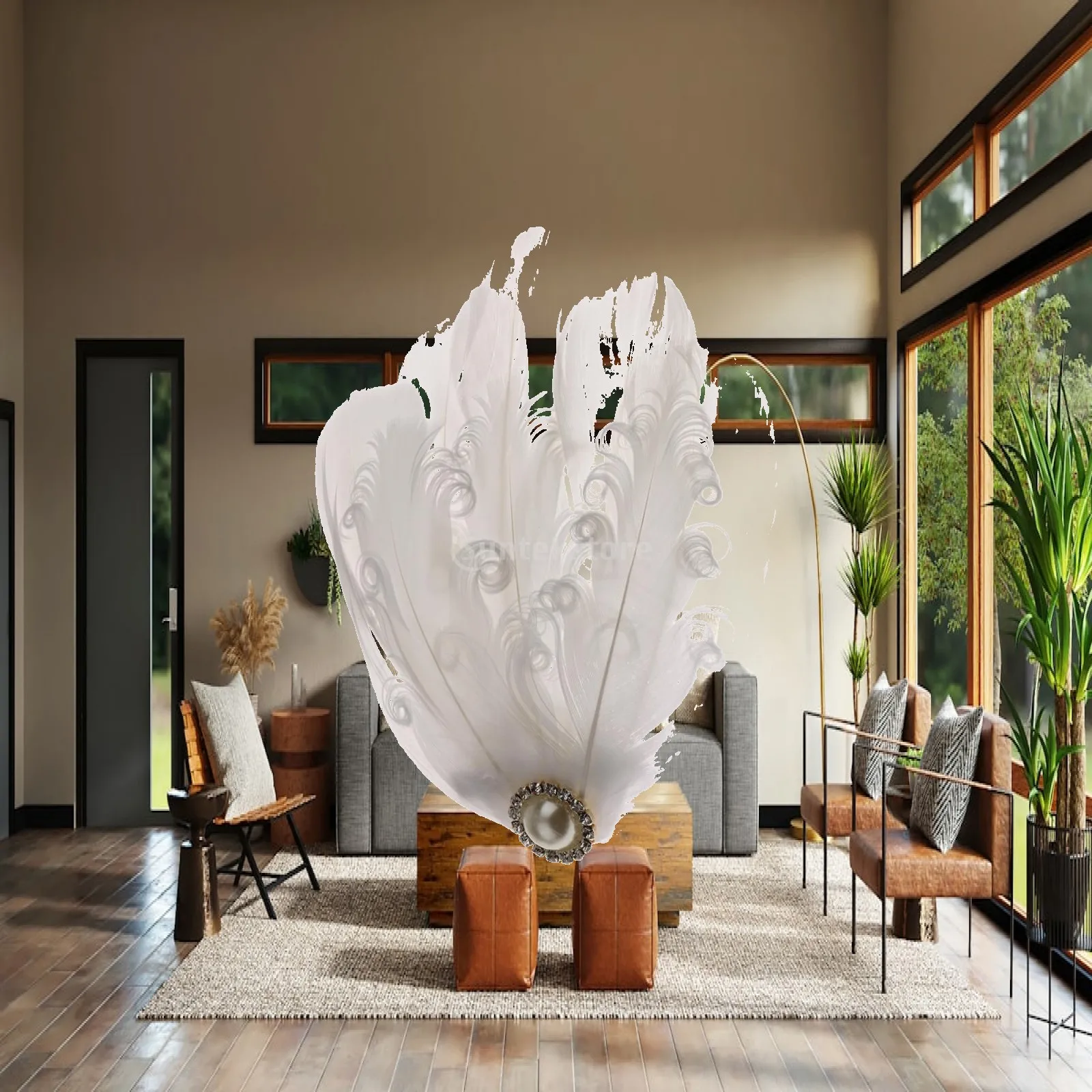 Luxury Feather Hair Clip White Fascinator Rhinestone Bridal Hairpiece for Wedding Dress and Formal Events