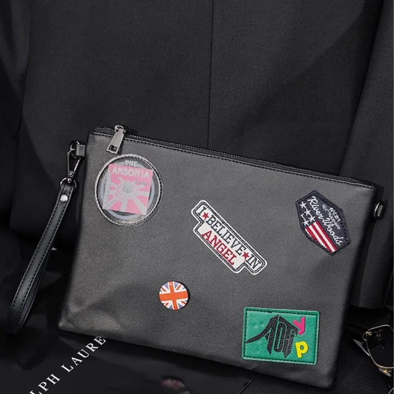

Fashion Badge Clutch Bag Men High Capacity Clutches WIth Shoulder Strap Handbags Men Envelope Bags Shoulder Bag Ipad Wrist Bag