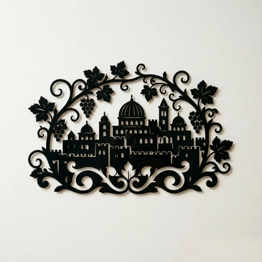 CIFBUY Iron Wall Art Jerusalem Skyline Vineyard Metal Sculpture Plaque for Living Room Bedroom Office Synagogue Decor