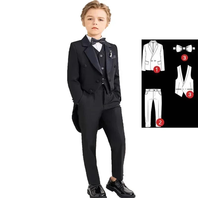 Boys Black Piano Photography Suit Kids Party Ceremony Costume Children Birthday Wedding Prom Eve Performance Tuxedo Dress