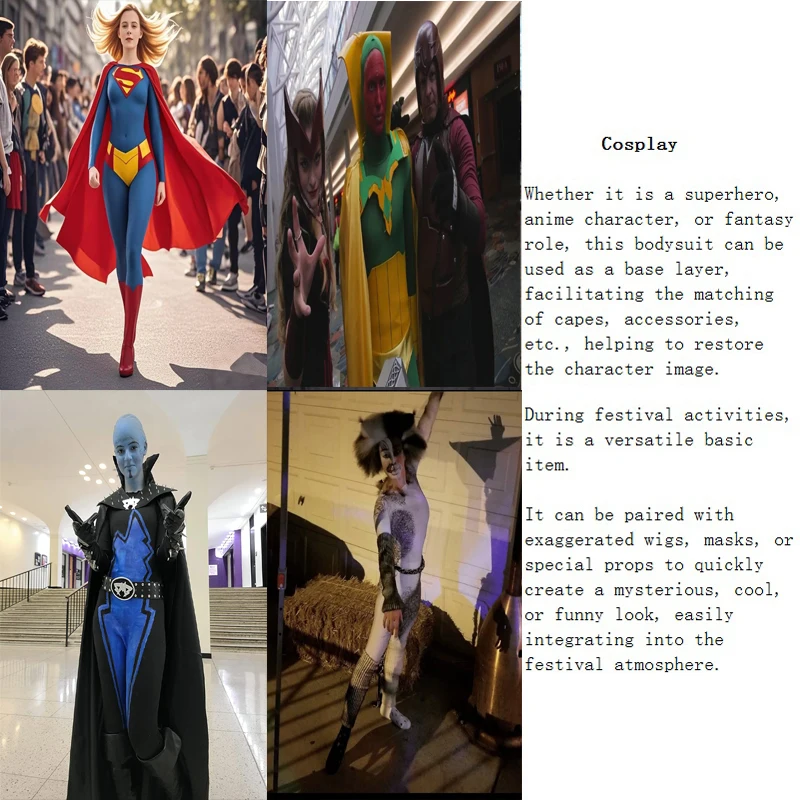바디 슈트 스트레치 크루 넥 여성 지퍼 유니 타드 Bodycon 점프 슈트 다양한 활동을위한 레오타드 코스프레