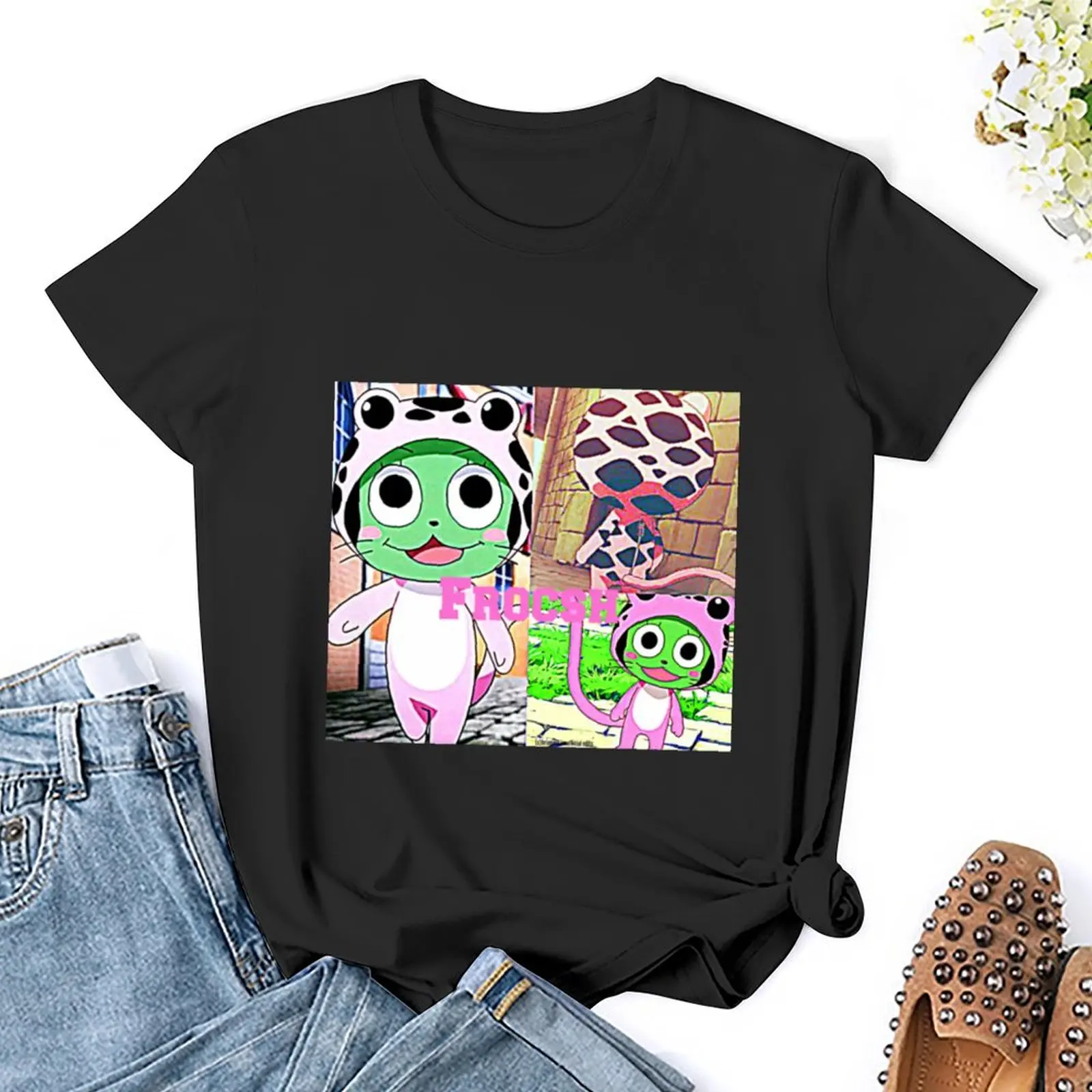Frosch Collage T-Shirt cute tops funny Women's cotton t-shirt