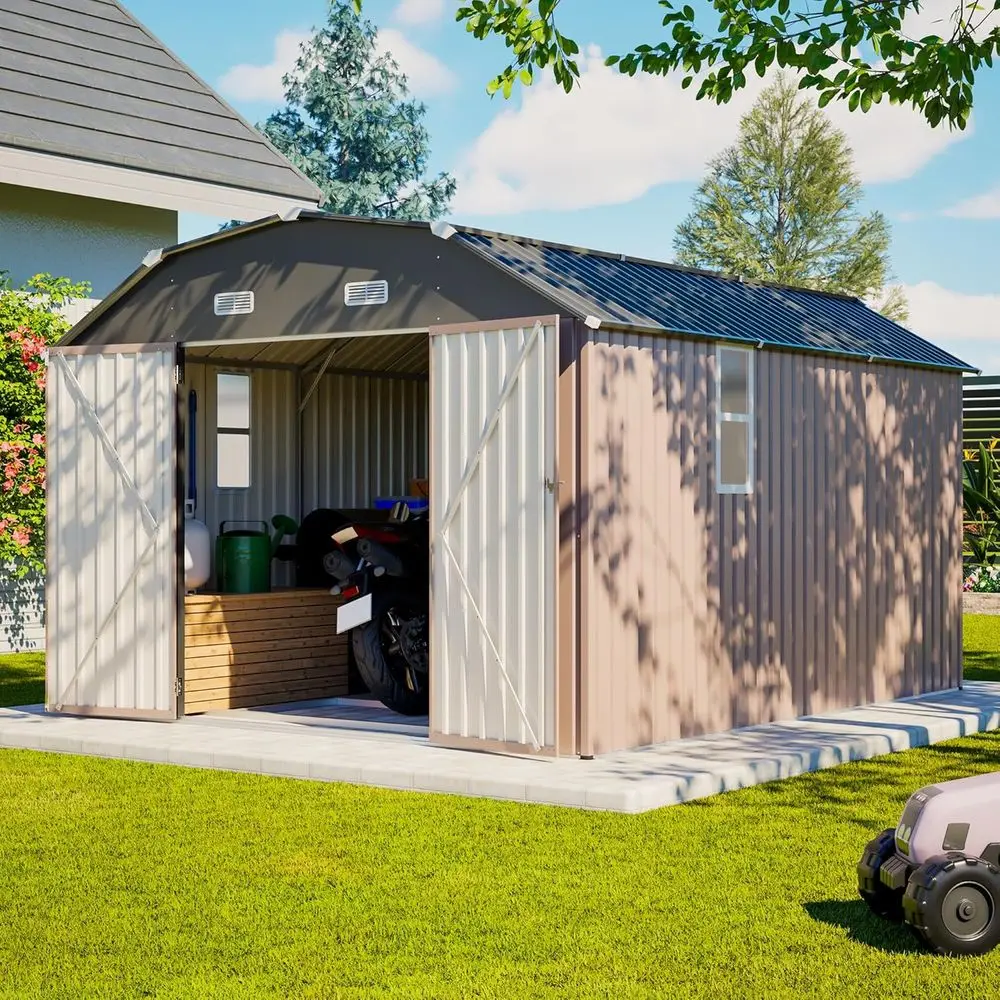 

Садовый сарай из оцинкованной стали, 10x12 футов, водонепроницаемый, с комплектом напольного покрытия, коричневый, 119.87Д x 144.8Ш x 87В дюймов