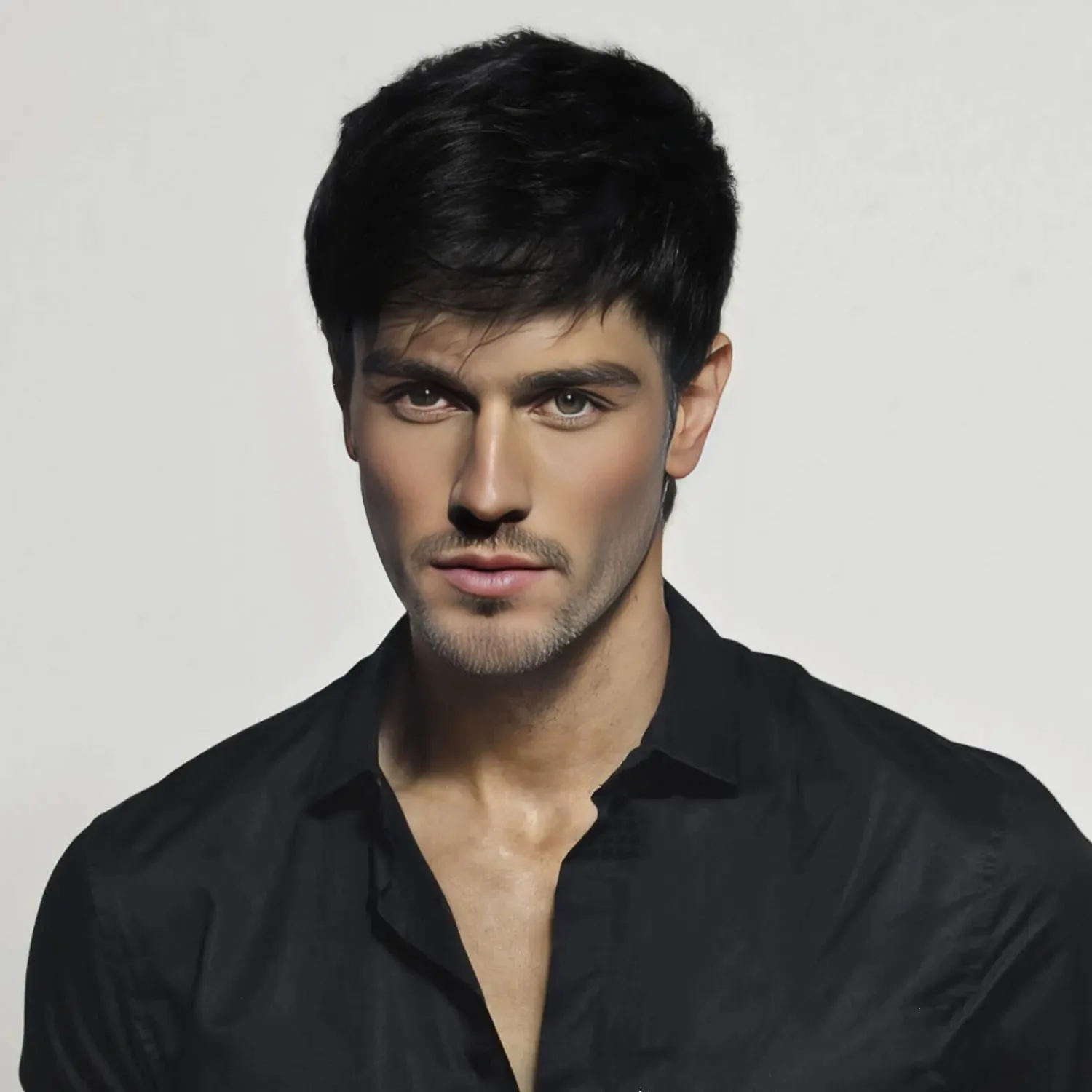 

Black synthetic wig for men Diagonal bangs short hair cover New black Shaggy short hair high temperature silk wig cover