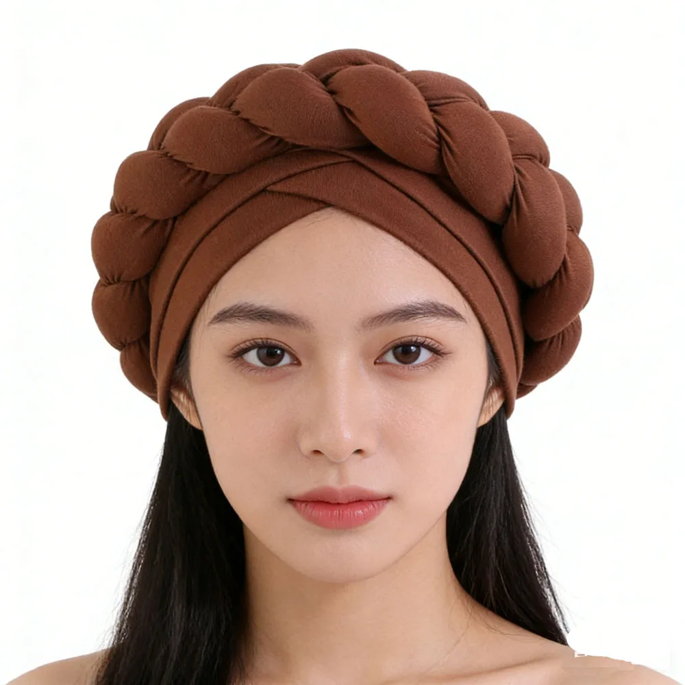 

New African Geles Headties Large Braid Turban Elastic Muslim Hijab Head Wrap Bonnet Headscarf Daily Religious Cap Solid Color