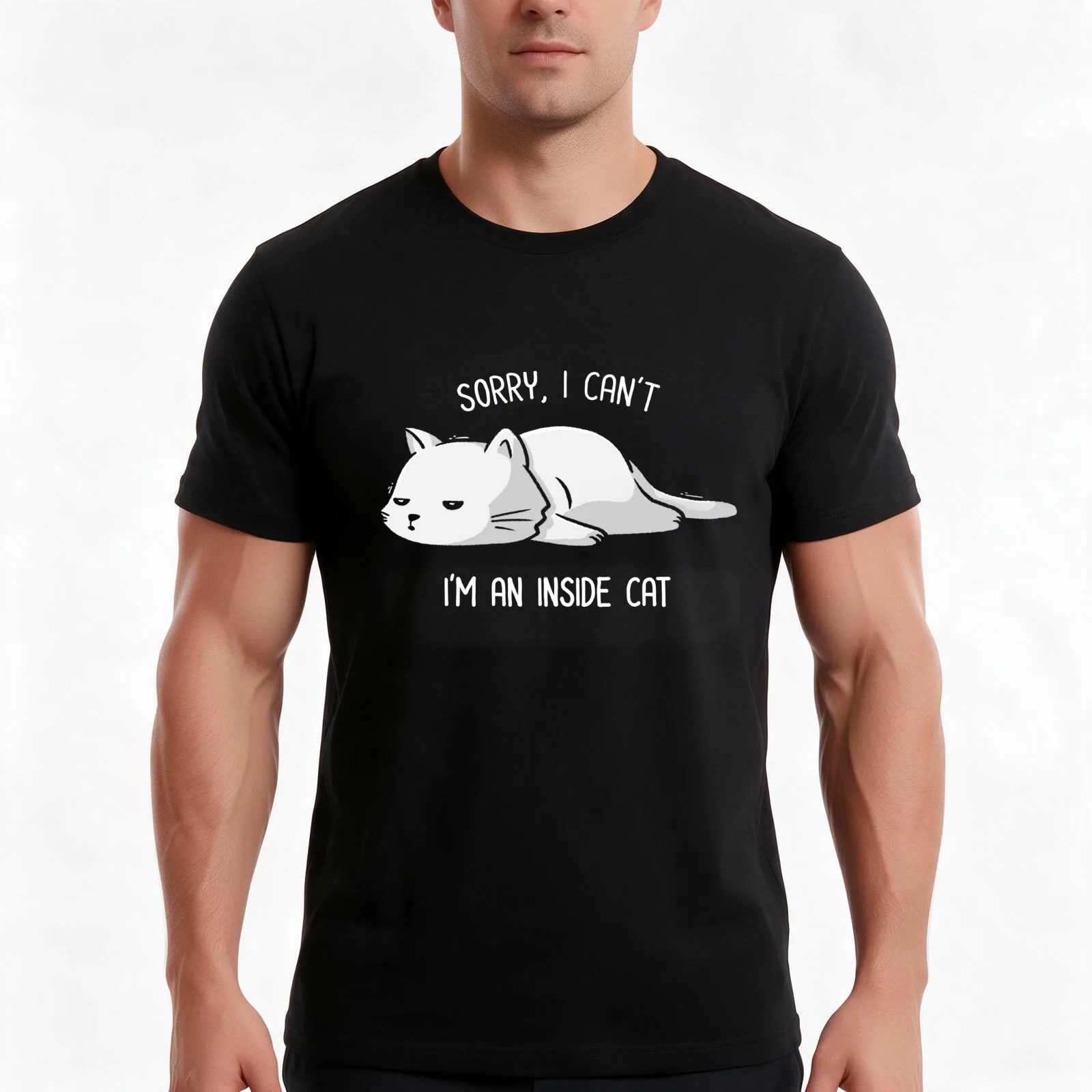 Sorry I Can’t, I’m An Inside Cat Funny Cute Lazy Cat Gift T-Shirt, Summer Casual Cotton Tee, Oversized Streetwear Tops