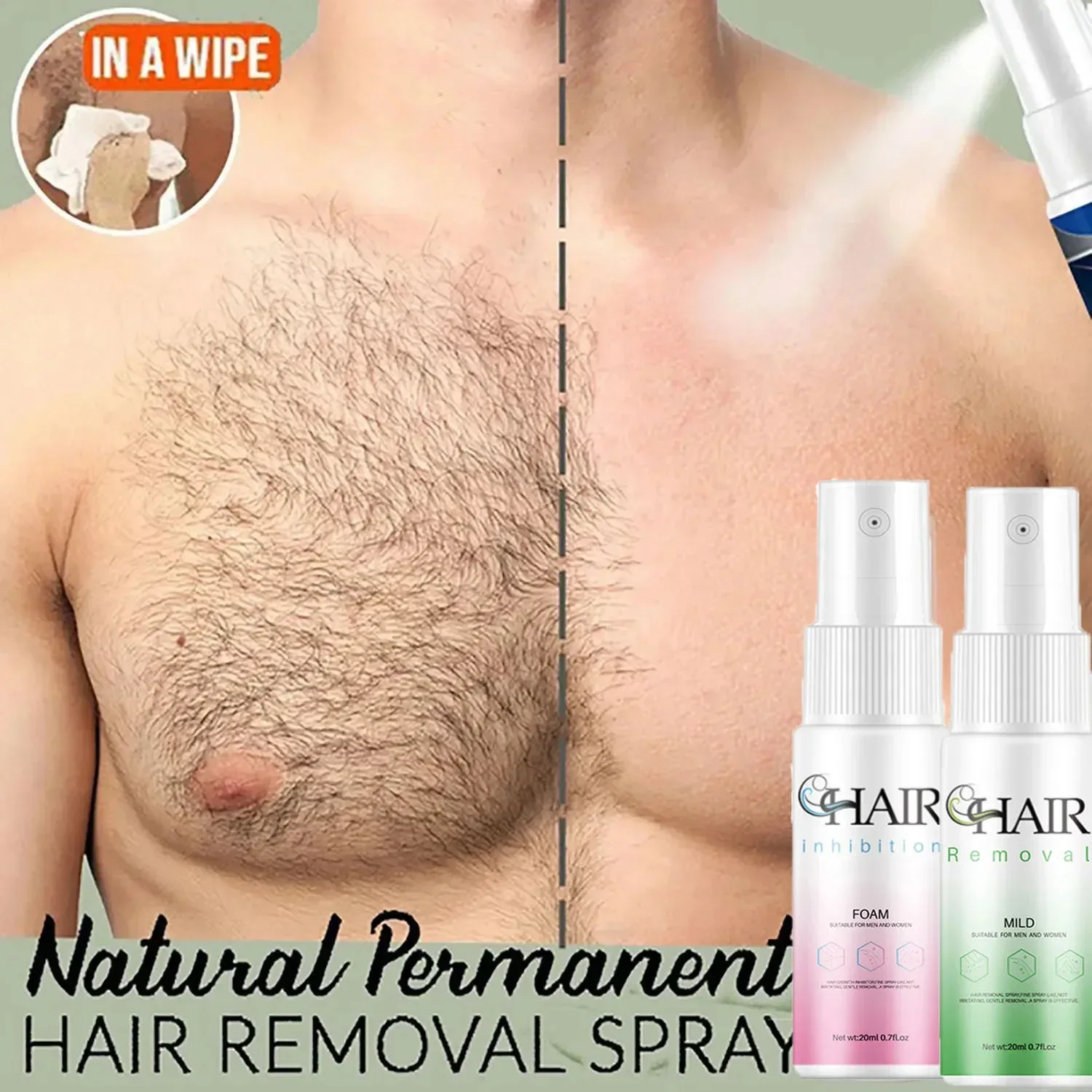

2 Minutes Fast Hair Removal Spray Painless Hair Growth Inhibitor Arm Armpit Leg Permanent Depilatory for Men Women Repair Care