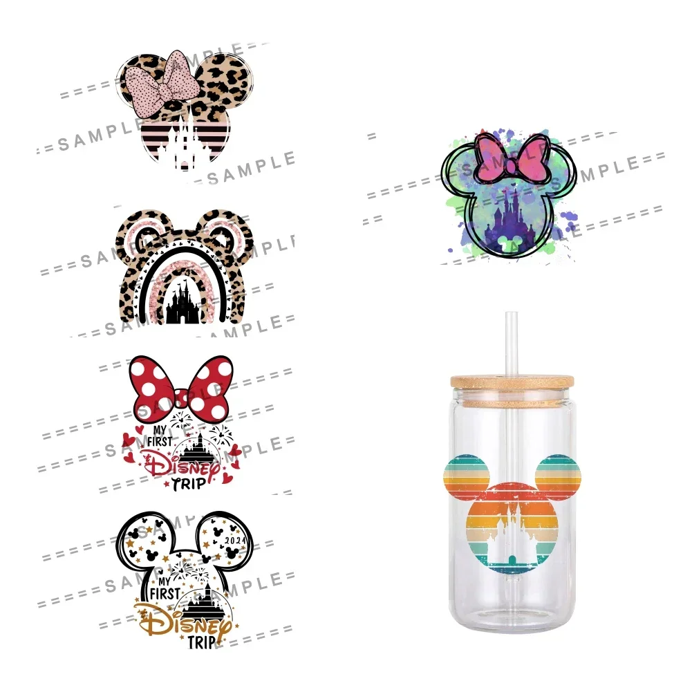 11x12cm Mini Disney Cartoon Mickey Heads UV DTF Transfer Sticker Waterproof Transfers Decals For 16oz Glass Cup Wrap Stickers