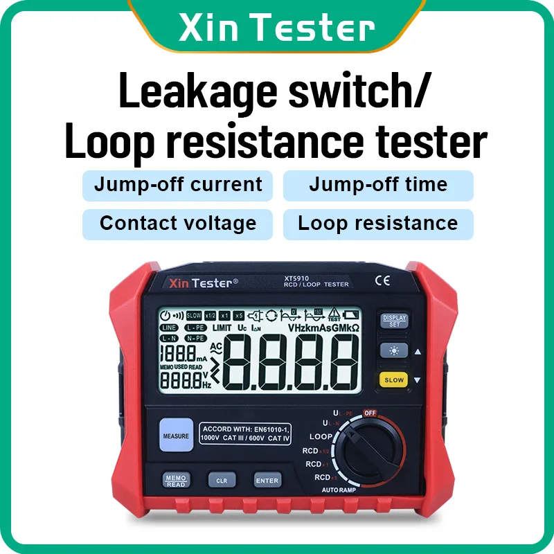 

Xin Tester XT5910 Digital Leakage Switch/Loop RCD Resistance Tester Multimeter Trip-out Current/Time Meter With 2.0USB Interface