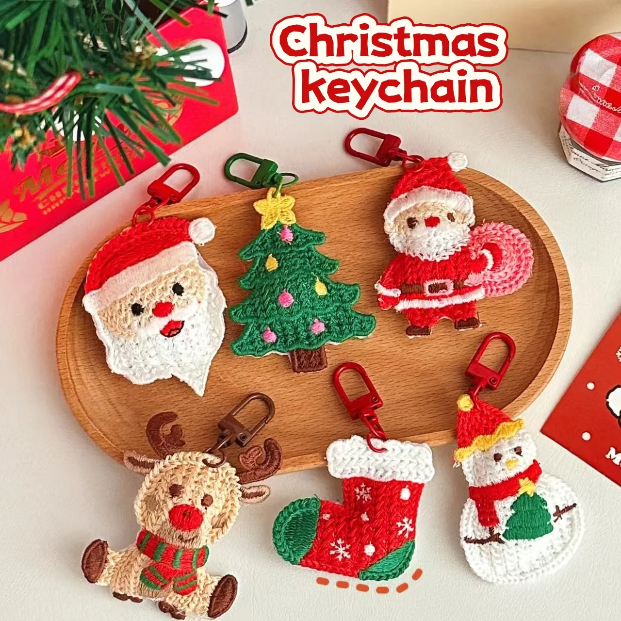 زينة عيد الميلاد متماسكة صديقة للبيئة، زخارف معلقة سانتا كلوز الصغيرة، سلاسل المفاتيح ديكور الحقيبة