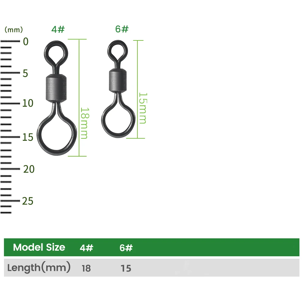 DNDYUJU 100pcs Quick Change Big Eye Swivels Matt Black Rolling Solid Swivels For Hook Lure Carp Fishing Connector Tackle