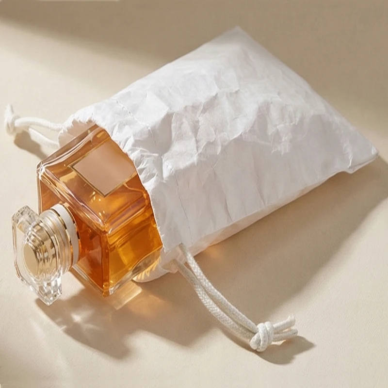 Perfume Tyvek Paper Drawstring Bag Waterproof Jewelry Pouch Reusable Gift Packaging for Cosmetics Accessories Travel Storag