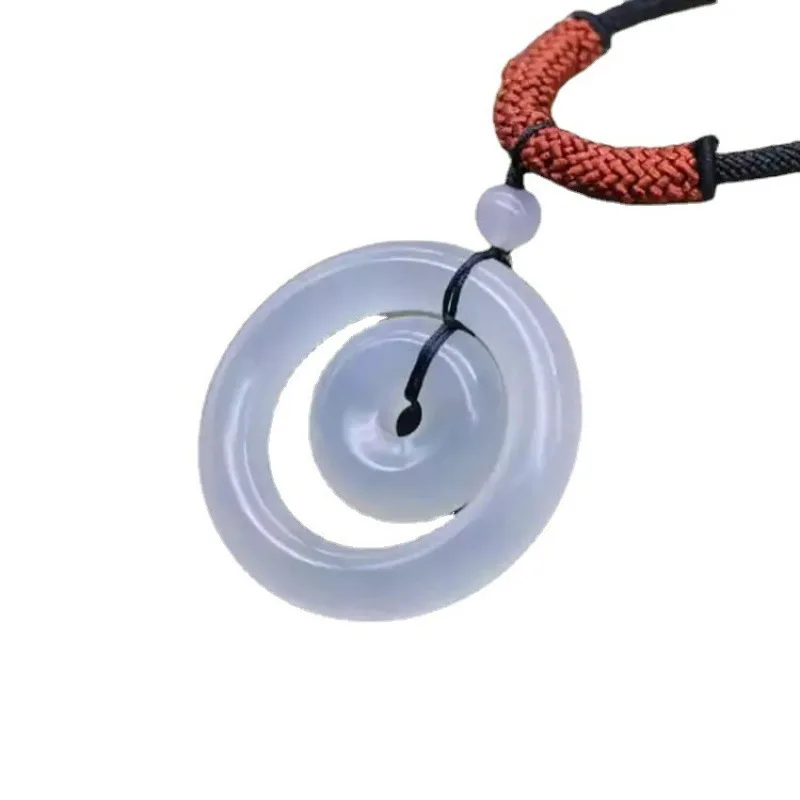 Chalcedony Pendant Agate Ice White Gray Agate Child and Mother Safety Buckle Necklace Pendant Factory Wholesale image 5
