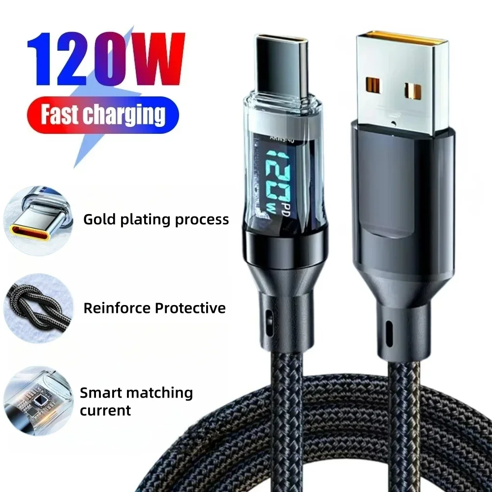 120W Typ-C-auf-Typ-C-Kabel, PD Superschnelles Ladekabel, USB-C-Datenkabel, Hochgeschwindigkeits-Datenübertragungskabel, Schnellladegerät, Datenkabel