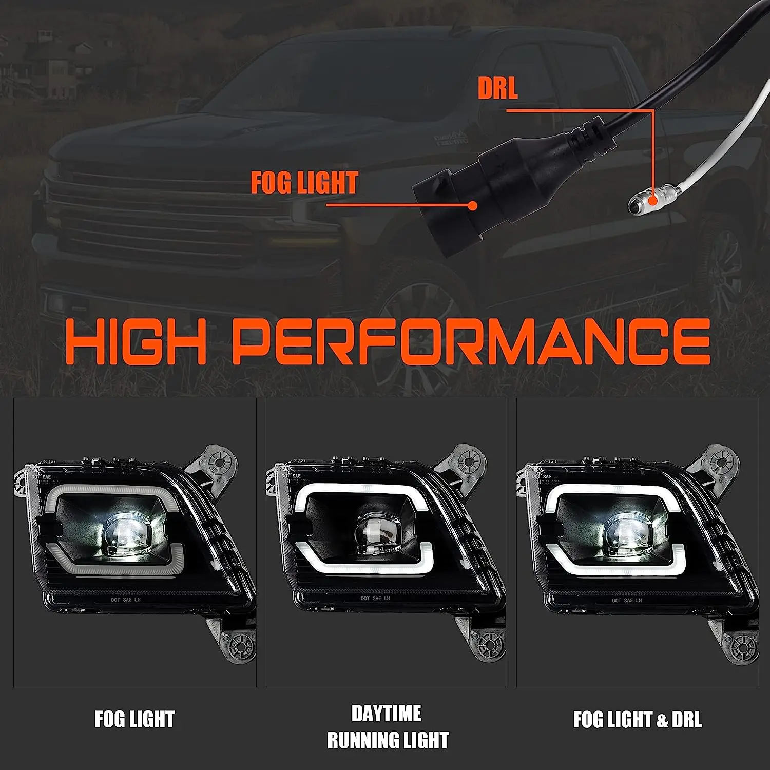 LED DRL Fog Lights for 2019-2023 Chevrolet Silverado 1500 2500HD 3500HD Chevy Front Bumper Driving Fog Lights with Switch and W