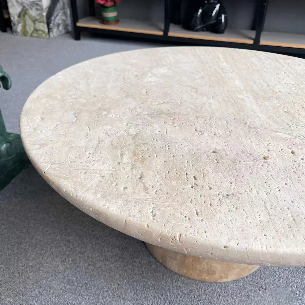 High Quality Living Room Beige White Travertine Coffee Table Natural Stone Round Side Table