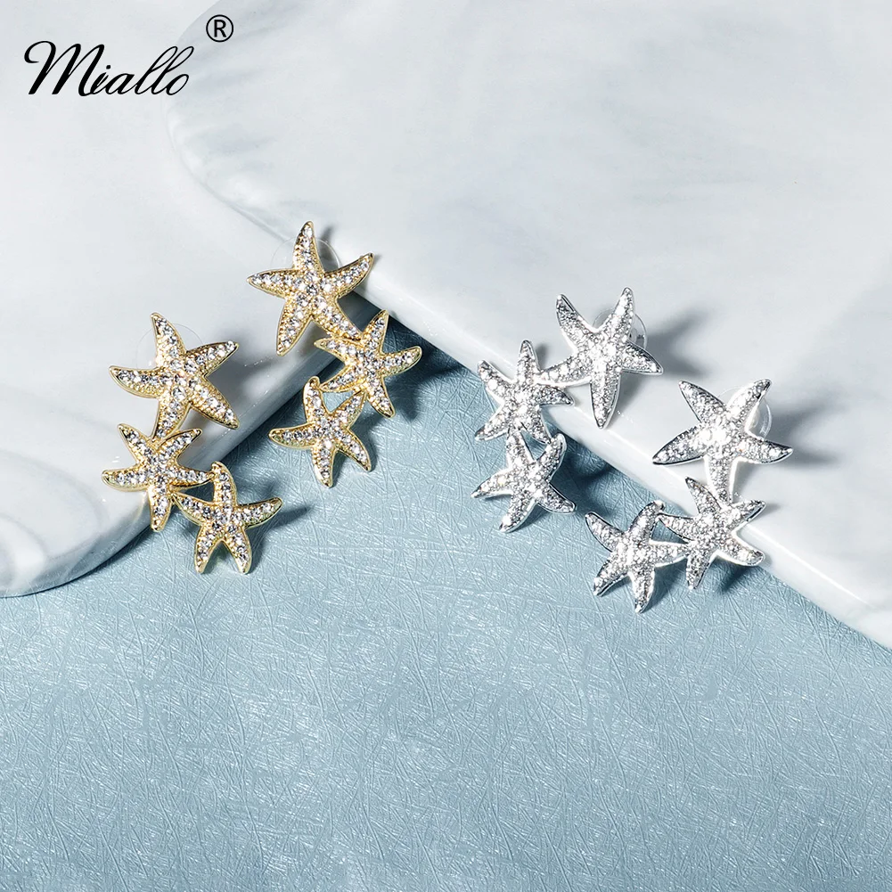 

Miallo 2pk/Set Three Starfish Rhinestone Earrings For Women Holiday Party Jewelry Unique Design Niche Earrings As Gifts