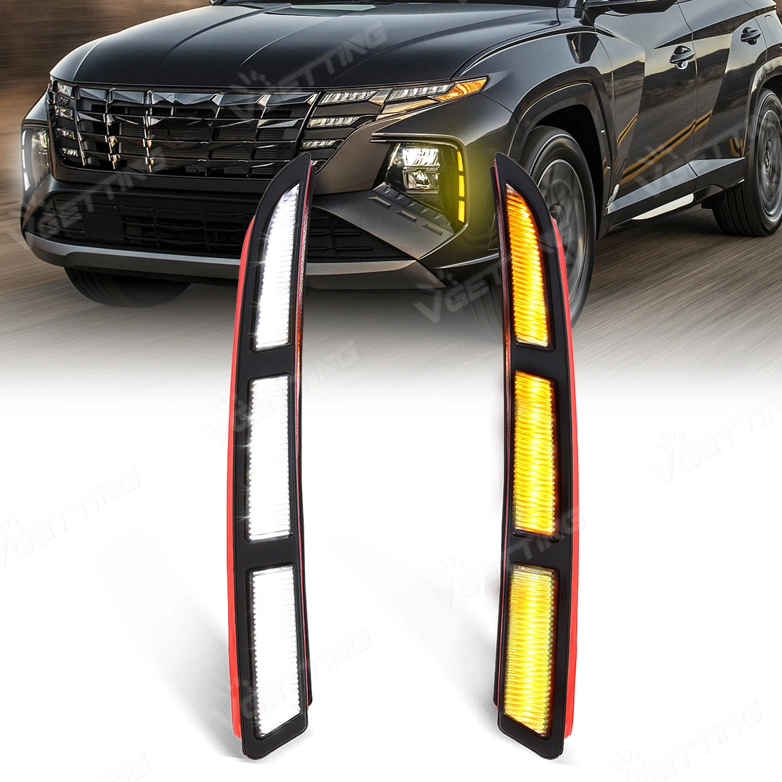3-Function Car Daytime Running Light For Hyundai Tucson 2021 2022 2023 2024 White DRL Yellow Turn Signal Lamp Blue Night Light