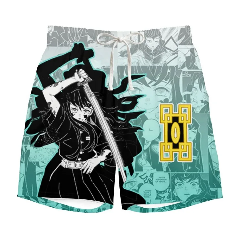 2026 Summer Demon Slayer Muichiro Tokito Board Shorts Pants Manga Style for Adults and Children Beach Shorts Casual Sports Wear