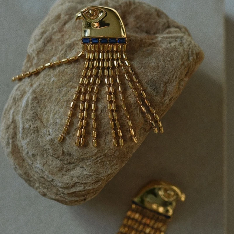 مجموعة أقراط متدلية من النحاس المطلي بالذهب عيار 18 قيراط على شكل حيوان النسر على الطراز المصري للنساء، إكسسوار أذن نسائي #4