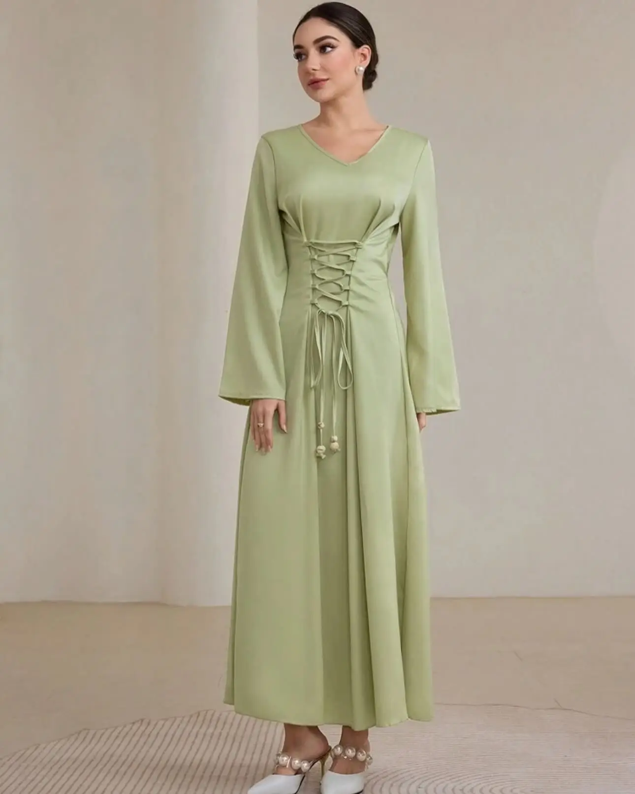 

Customized Fashion V-Neck Satin Long Sleeves Evening Dresses Elegant Straight Ankle Length Celebrity Gowns Vestido De Noche