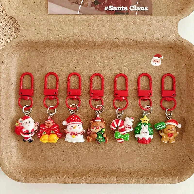 Non-Toxic Cute Christmas Keychain Cartoon Santa Elk Snowman Pattern Durable Key Ring for Kids New Year Gift