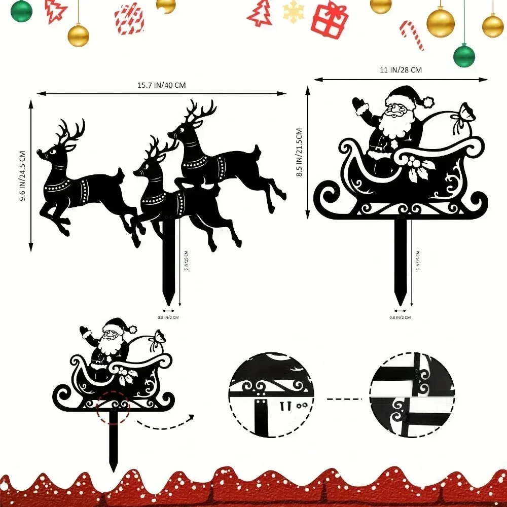 Appealing 2-Piece Outdoor Christmas Stake Set: Reindeer & Sleigh Silhouette Yard Charm. Festive Holiday Attraction.