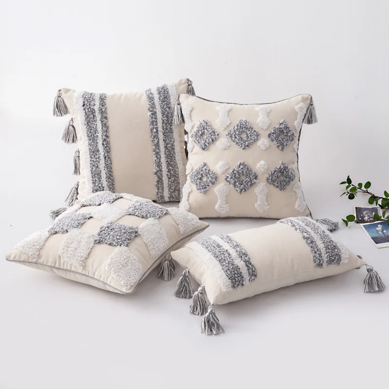 30x50/45x45cm Tassel Cluster Plush Throw Pillow Cover Morocco Homestay Home Decor Ethnic Style Lace Pillowcases