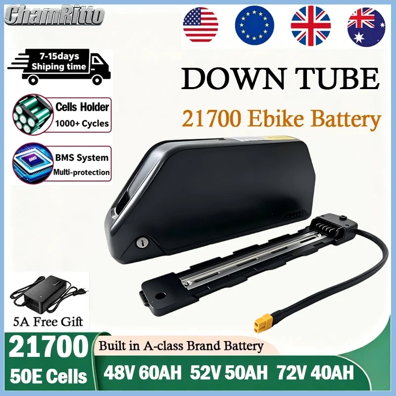 

48v E Bike Battery Pack 52v 30 40 50ah Accu Elektrisch Voertuig Fiets PollyDP-7 Onderbuis 3000w Bafang 60V 72V lithium batterij