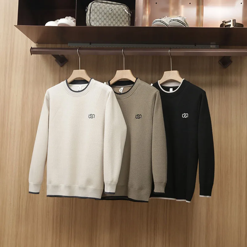 

Мужской вязаный свитер из фактурной ткани, теплый, модный, городской стиль, длинный рукав, повседневная одежда, осень-зима...