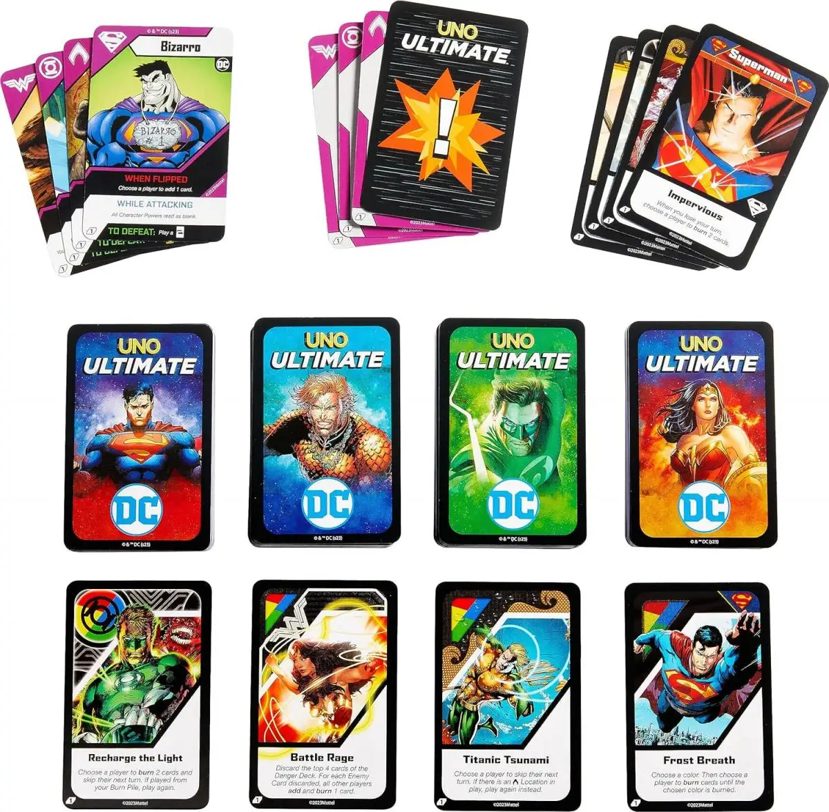 Mattel Games UNO Ultimate DC Card Game for Kids Adults with 4 Character Decks 4 Collectible Foil Cards Toy