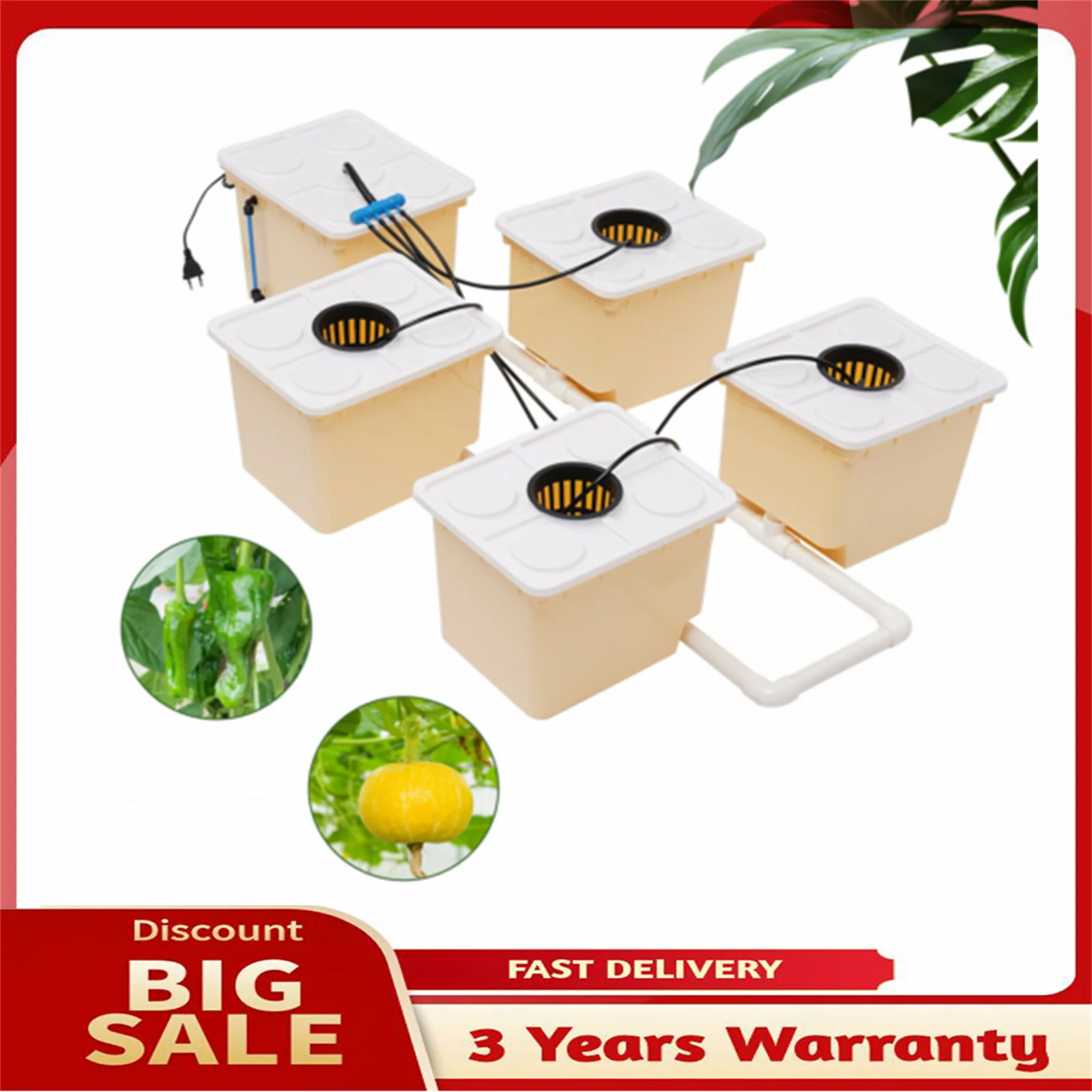 11L Hydroponic Grow System Kit Buckets Drip Growing System Plant Hybrid Nutritious w/Hose Adaptor 5 Box Indoor/Outdoor